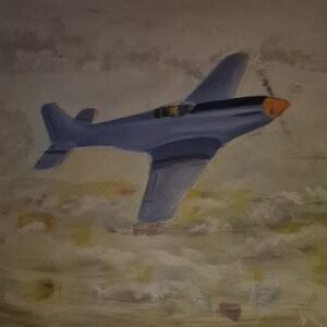 Vintage Aircraft Canvas Art in Blue and Orange